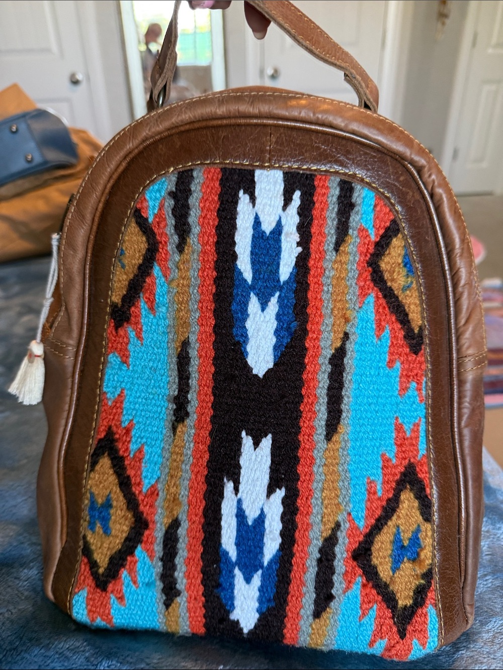 American Darling Backpack withe southwestern woven pattern leather